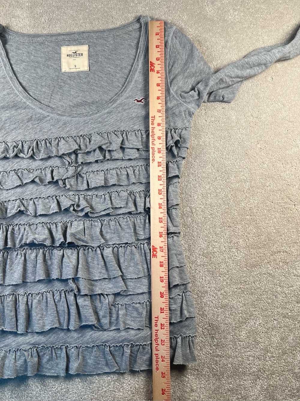 Hollister Shirt Gray Layered Ruffle Front Y2K Feminine Scoop Neck women's small - Picture 5 of 6